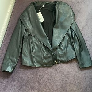 Brand New Helmut Lang Black Sheep leather coat, Jacket hooded, Size L, RN 119376